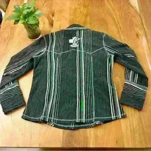 Vintage Y2K Boho Floral Embroidery Stripes Button Down Blouse Shirt. - Picture 7 of 13